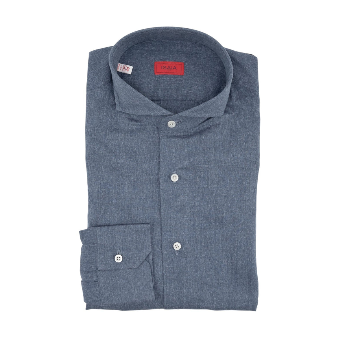 750$ ISAIA NAPOLI "Mix" Dress Shirt Blue Fine Lightwheight Cotton 15.75 - 40