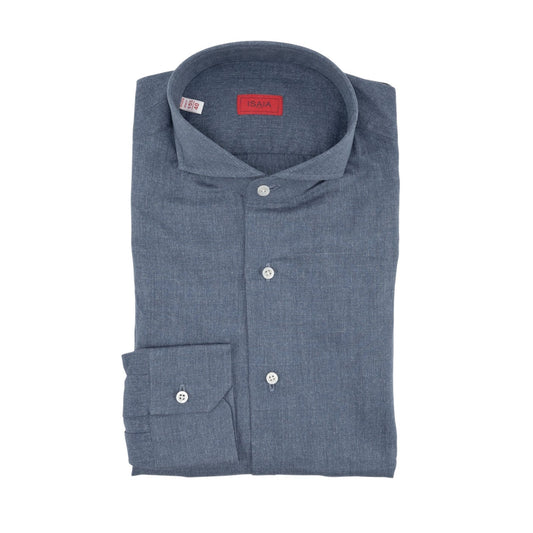 750$ ISAIA NAPOLI "Mix" Dress Shirt Blue Fine Lightwheight Cotton 15.75 - 40