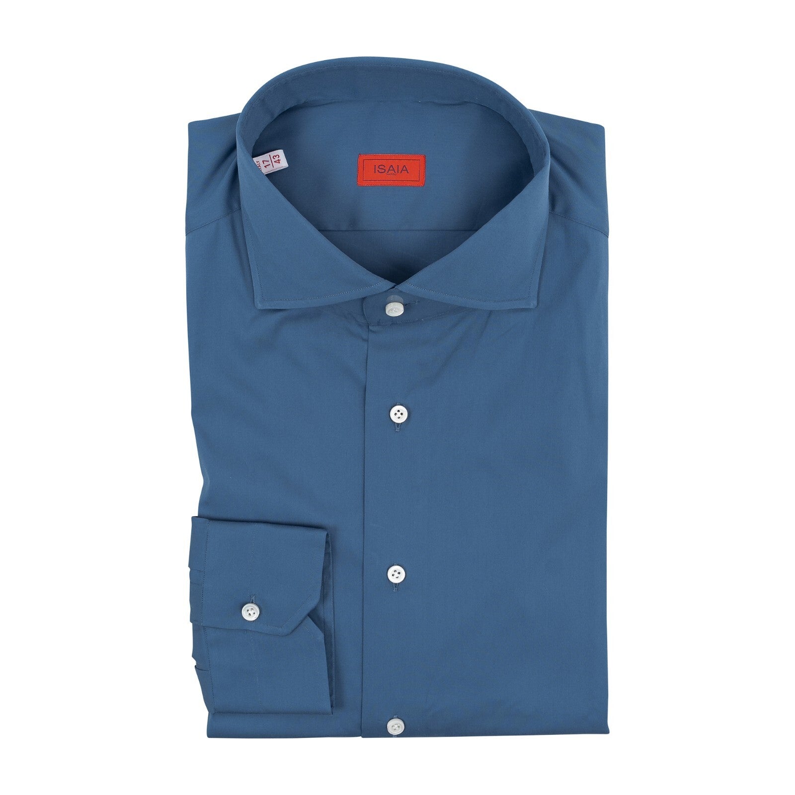 650$ ISAIA "Comfort Project" Petroleum Blue Hand-Sewn Dress Shirt Stretch Cotton