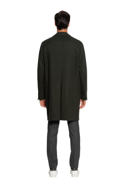 $1600 BOGLIOLI MILANO Dark Green Overcoat Coat Wool Herringbone 40 US / 50 EU
