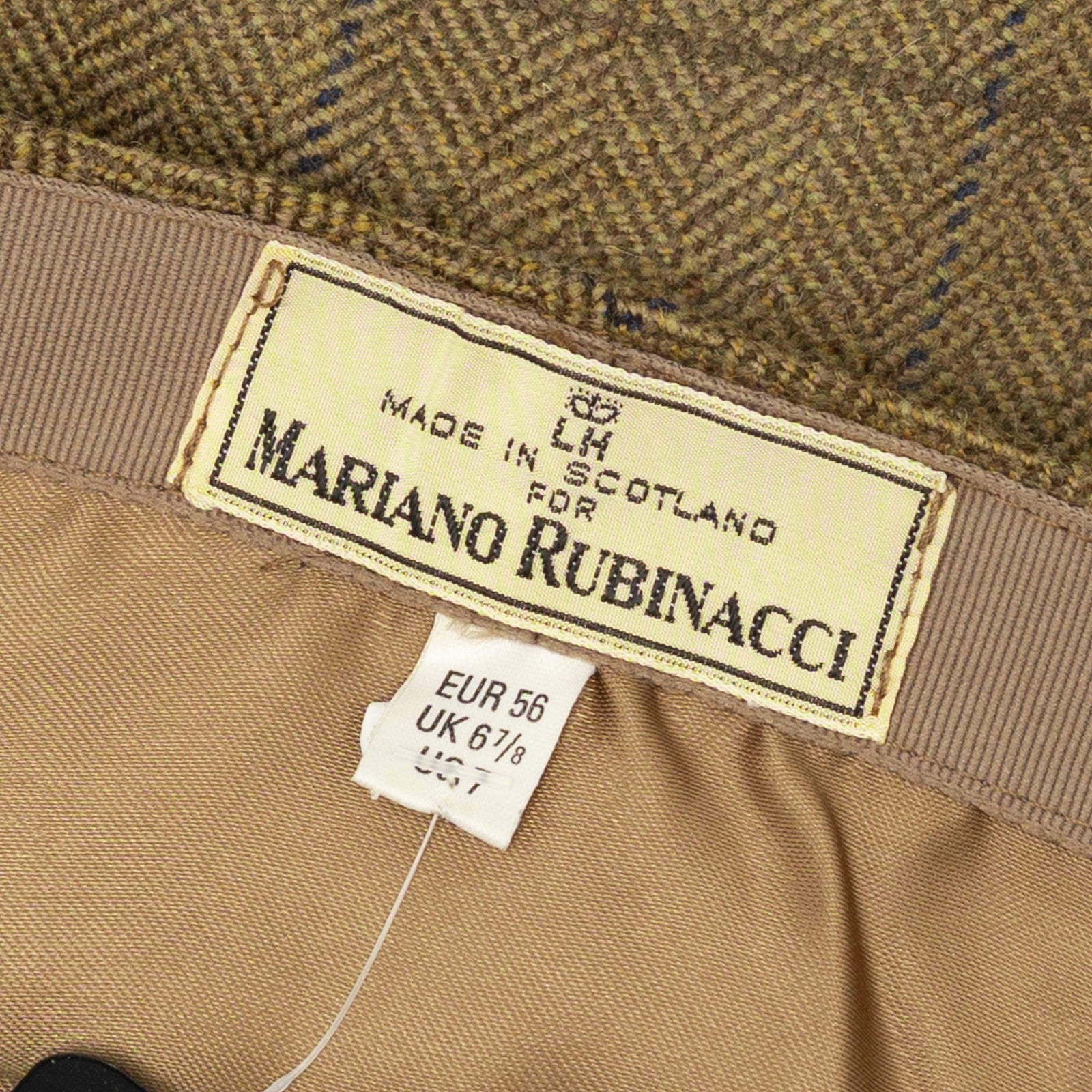 220$ RUBINACCI Flat Cap Hat Olive Green Harrisons of Edinburgh Scotland Wool