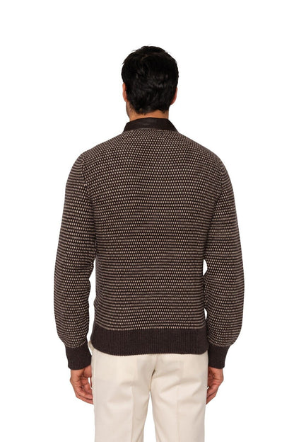 $2500 MANRICO CASHMERE Brown Cardigan Zip Thick 100% Cashmere / Lambskin Size S
