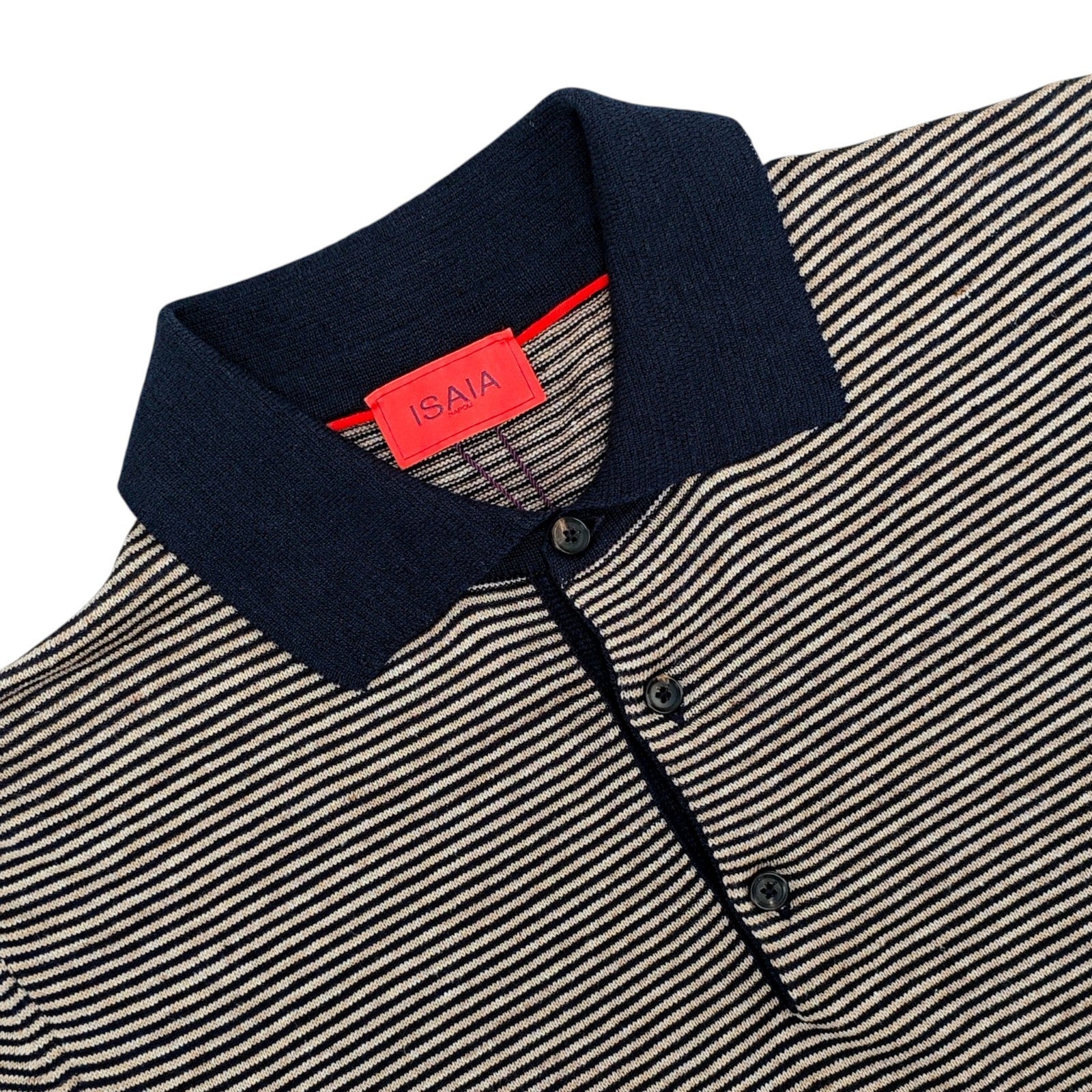 1450$ ISAIA NAPOLI Blue - Beige Polo Sweater Wool Linen - Cotton Size M