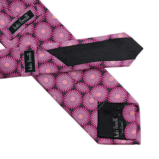 $290 ITALO FERRETTI Tie Medallion "CIRCLE" Dark Pink 100% Silk Handmade in Italy