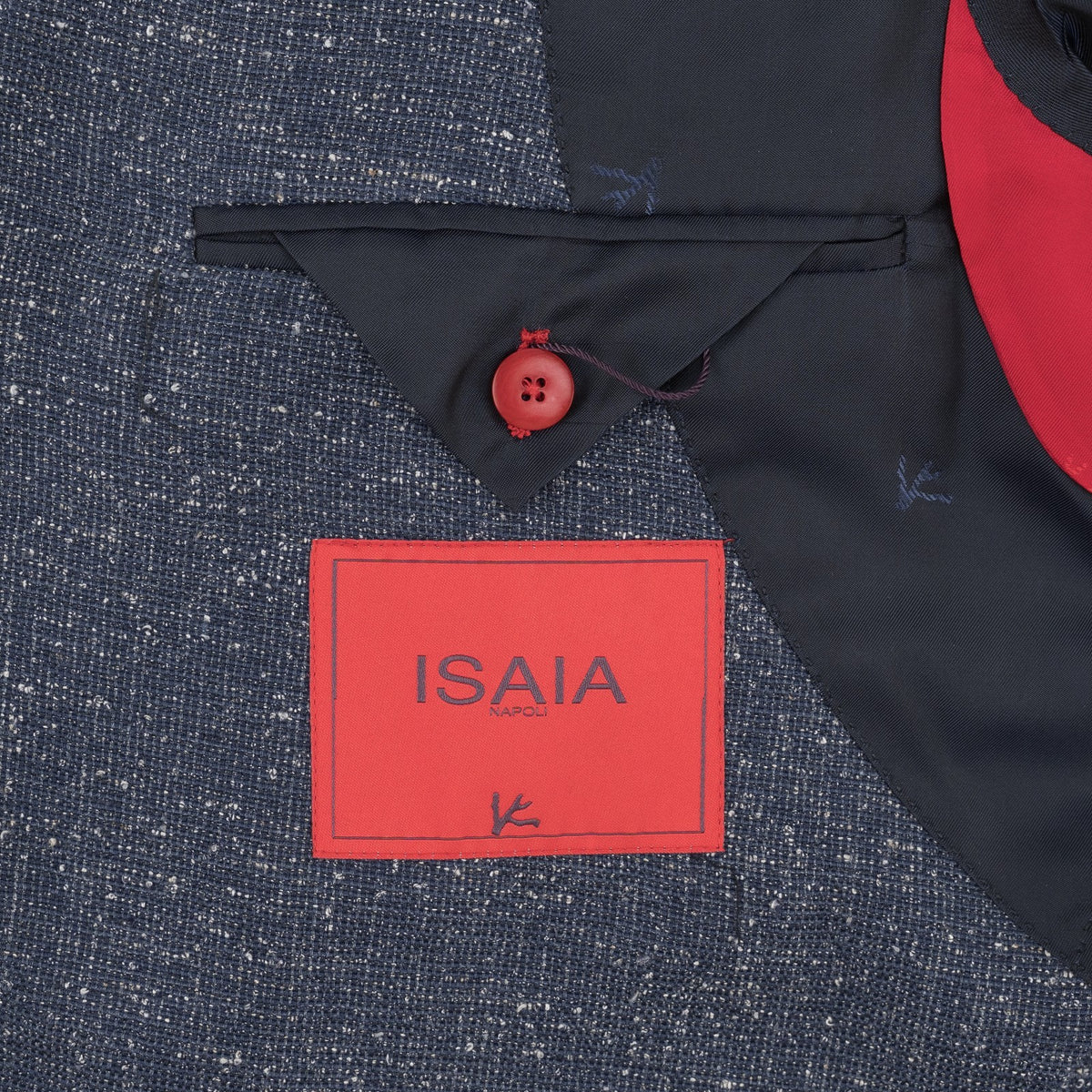 $6300 ISAIA NAPOLI "Capri" Blue Suit Bouclè Linen / Cotton 36 US / 46 EU 8R