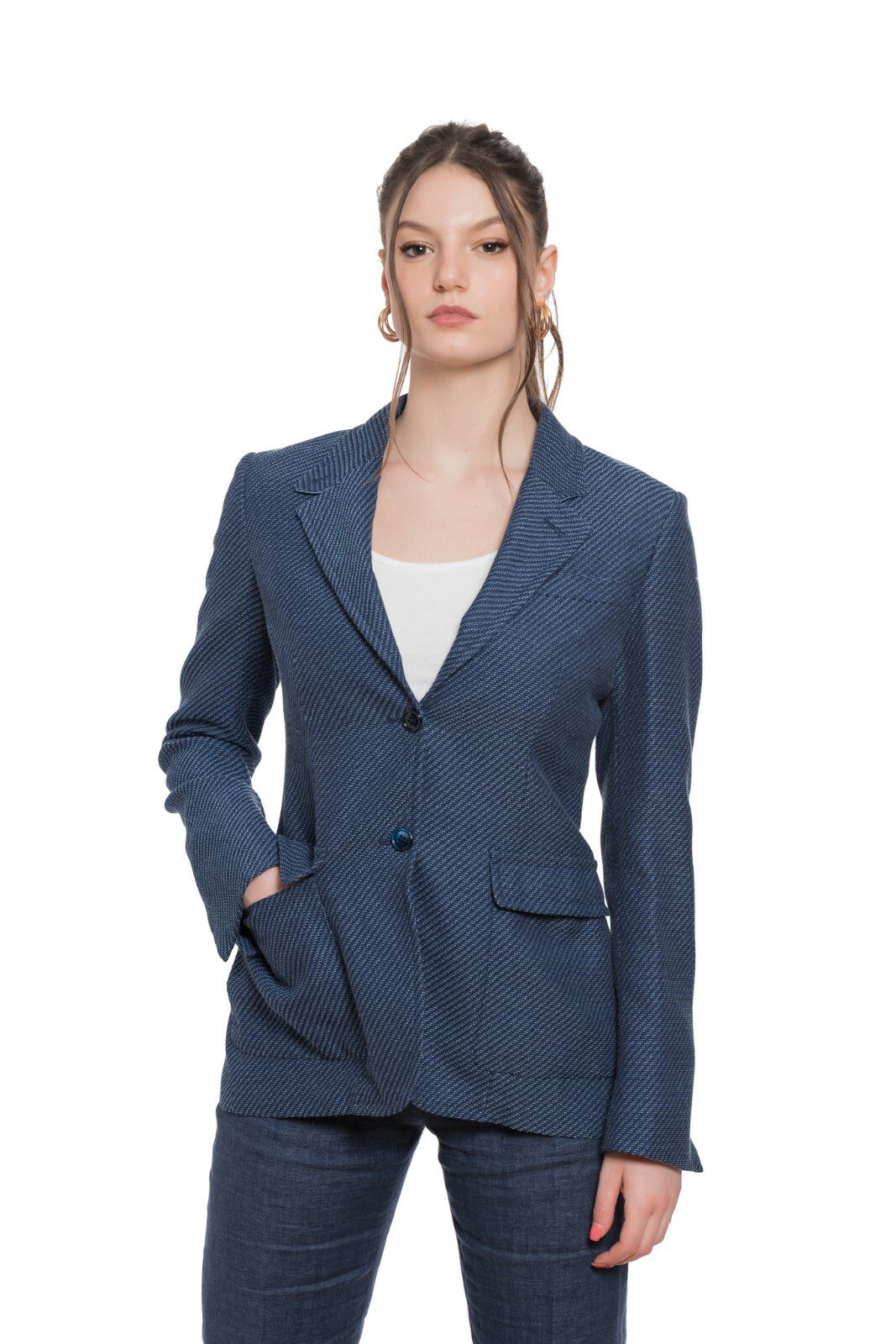 1790$ BELVEST Cotton Blue Woman Martingale Blazer Jacket 42 IT / 6 US / 38 FR