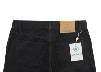 415$ LUIGI BORRELLI NAPOLI Black Denim Jeans Pant Cotton Made in Italy