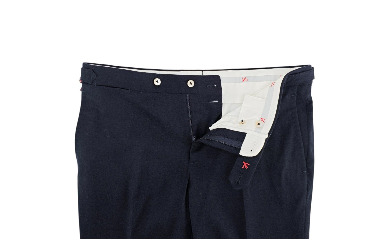 1350$ ISAIA Sanità Blue Navy Hand-Sewn Tapered Dress Pant Wool  32 US / 48 EU 7R