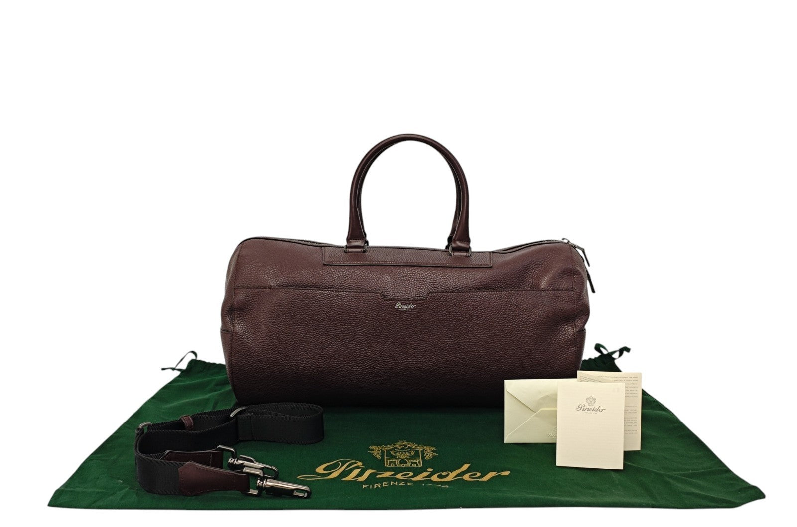 1950$ PINEIDER "Bottolato" Grain Calf Shoulder Travel Duffle Bag Burgundy