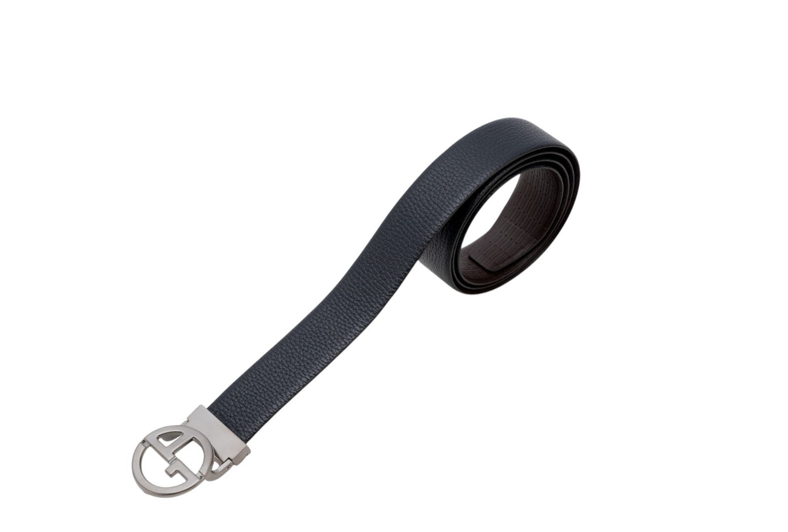 520$ GIORGIO ARMANI Belt Blue Brown Reversible GA Logo Leather Size 110