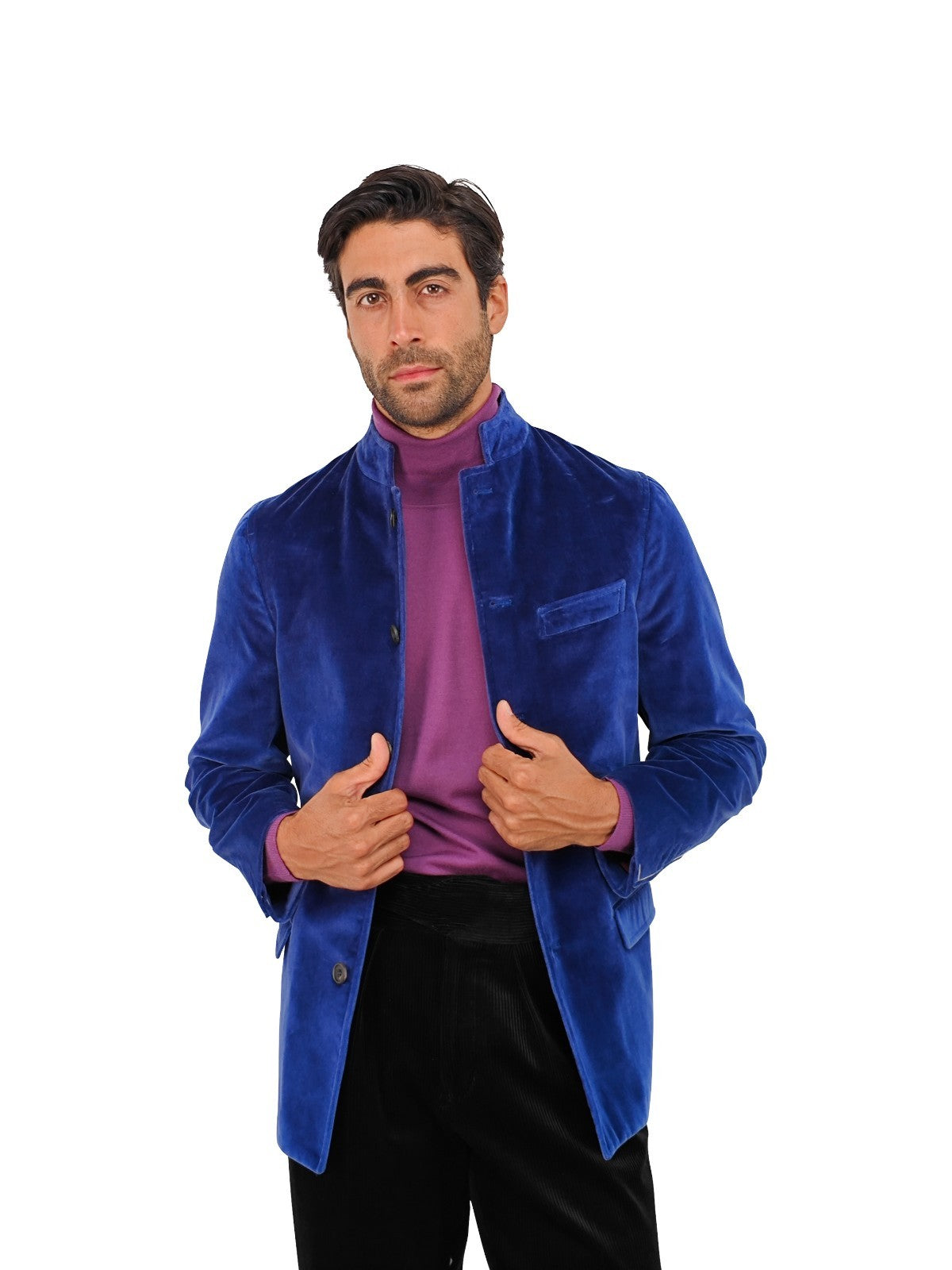 $1960 RUBINACCI NAPOLI "Vienna" Blue 5 Buttons Guru Jacket Velvet Cotton