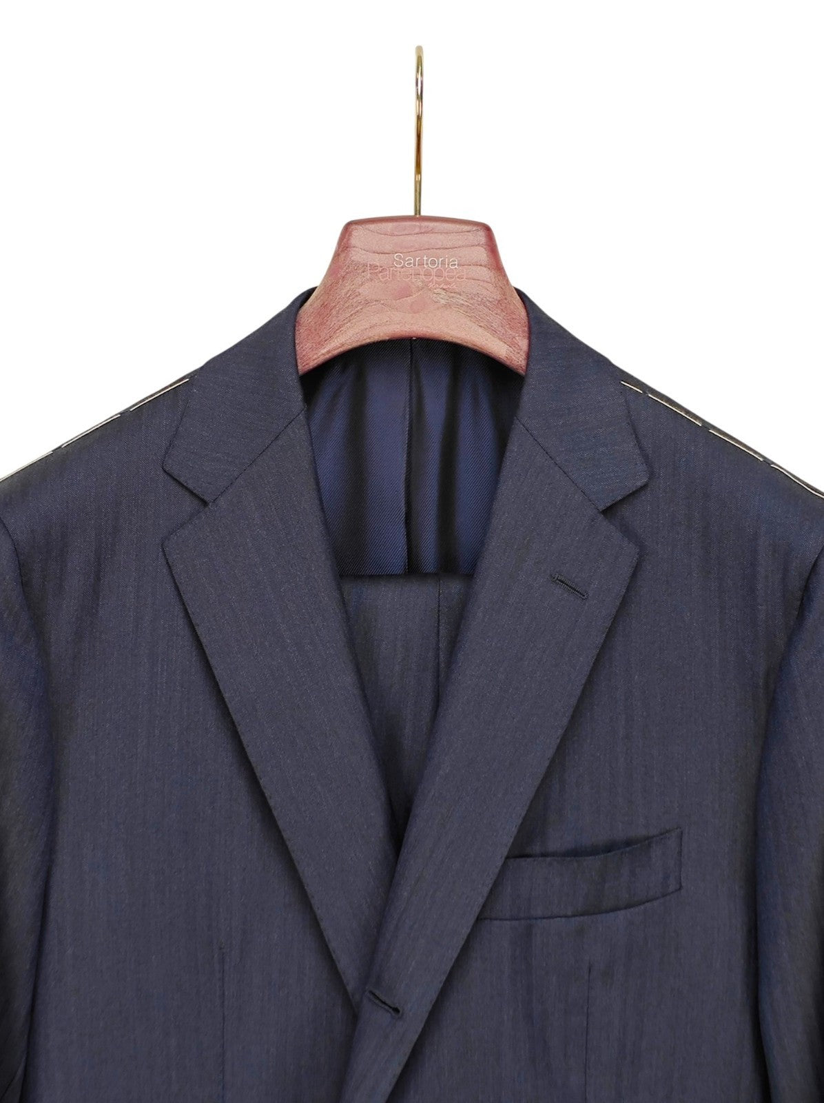 $2500 SARTORIA PARTENOPEA NAPOLI Herringbone Blue Suit Wool 110's 44 US / 54 EU