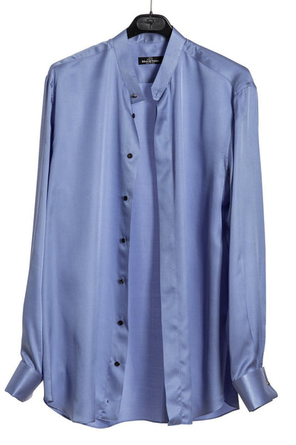 ITALIAN LUXURY 1400$ GERLIN Korean Shirt Light Blue 100% Silk  ZILLI