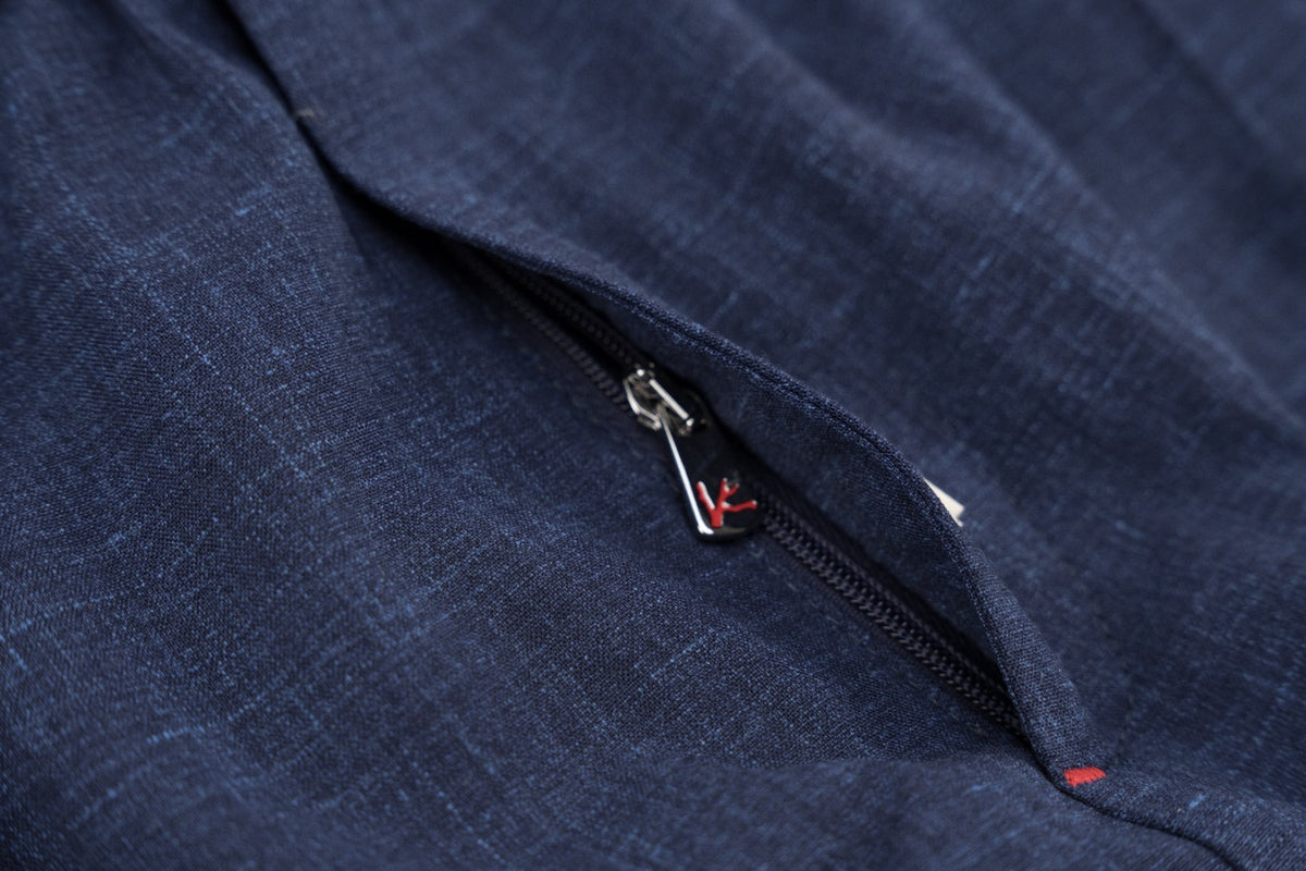 975$ ISAIA Dark Blue Drawstring Short Pant Wool - Silk - Linen  38 US / 54 EU R