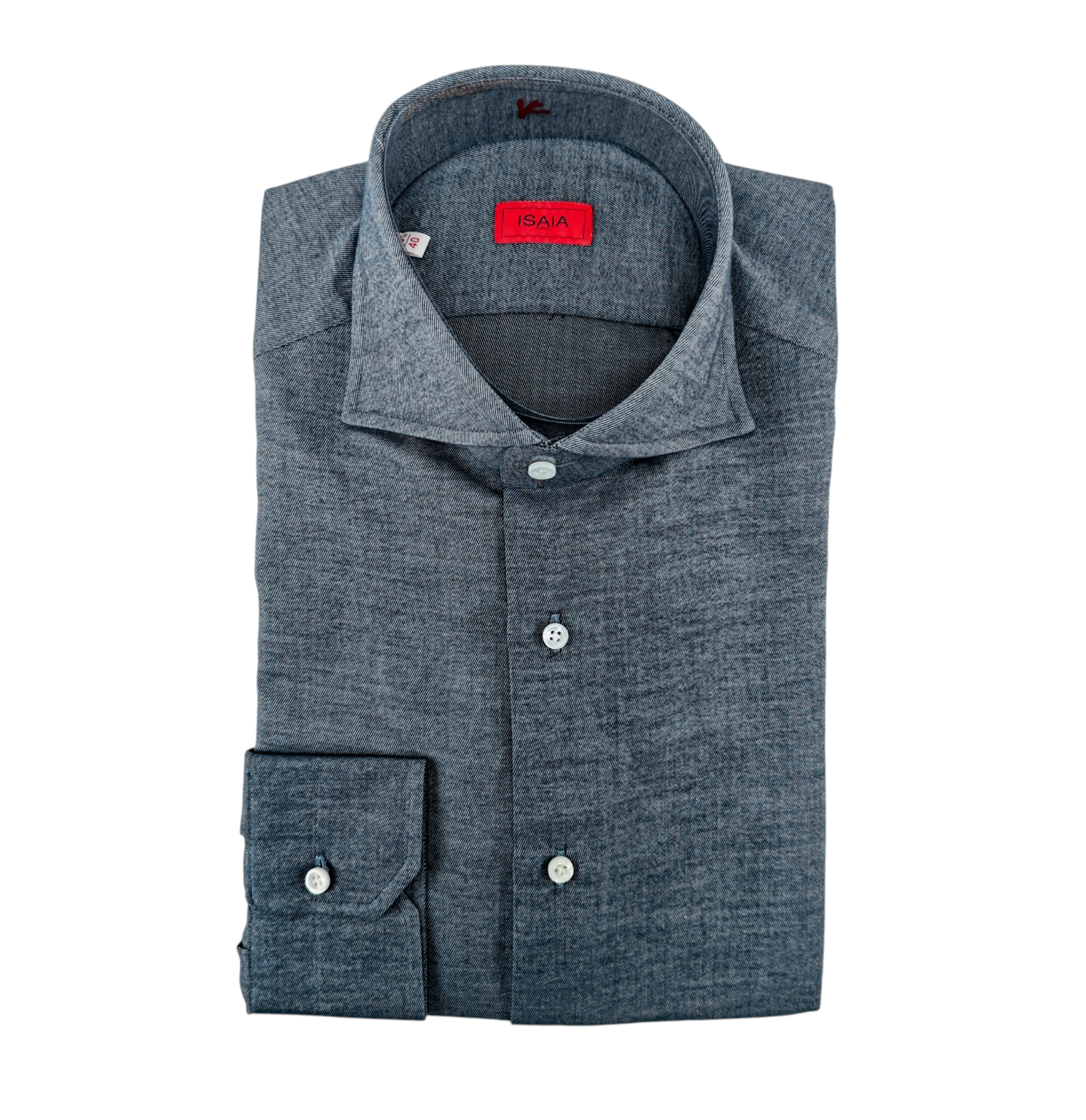 780$ ISAIA NAPOLI "Mix" Blue Dress Shirt Hand-Sewn Twill Cotton - Silk
