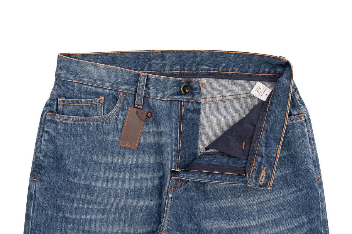 690$ ISAIA NAPOLI Blue Denim Jeans Trousers Pant Regular Cotton Made in Italy