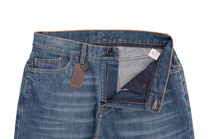 690$ ISAIA NAPOLI Blue Denim Jeans Trousers Pant Regular Cotton Made in Italy