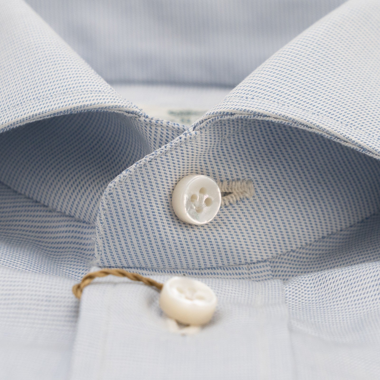 450$ LUIGI BORRELLI Dress Shirt End-on-End Blue 8 Hand Steps 100% Cotton 15.5-39