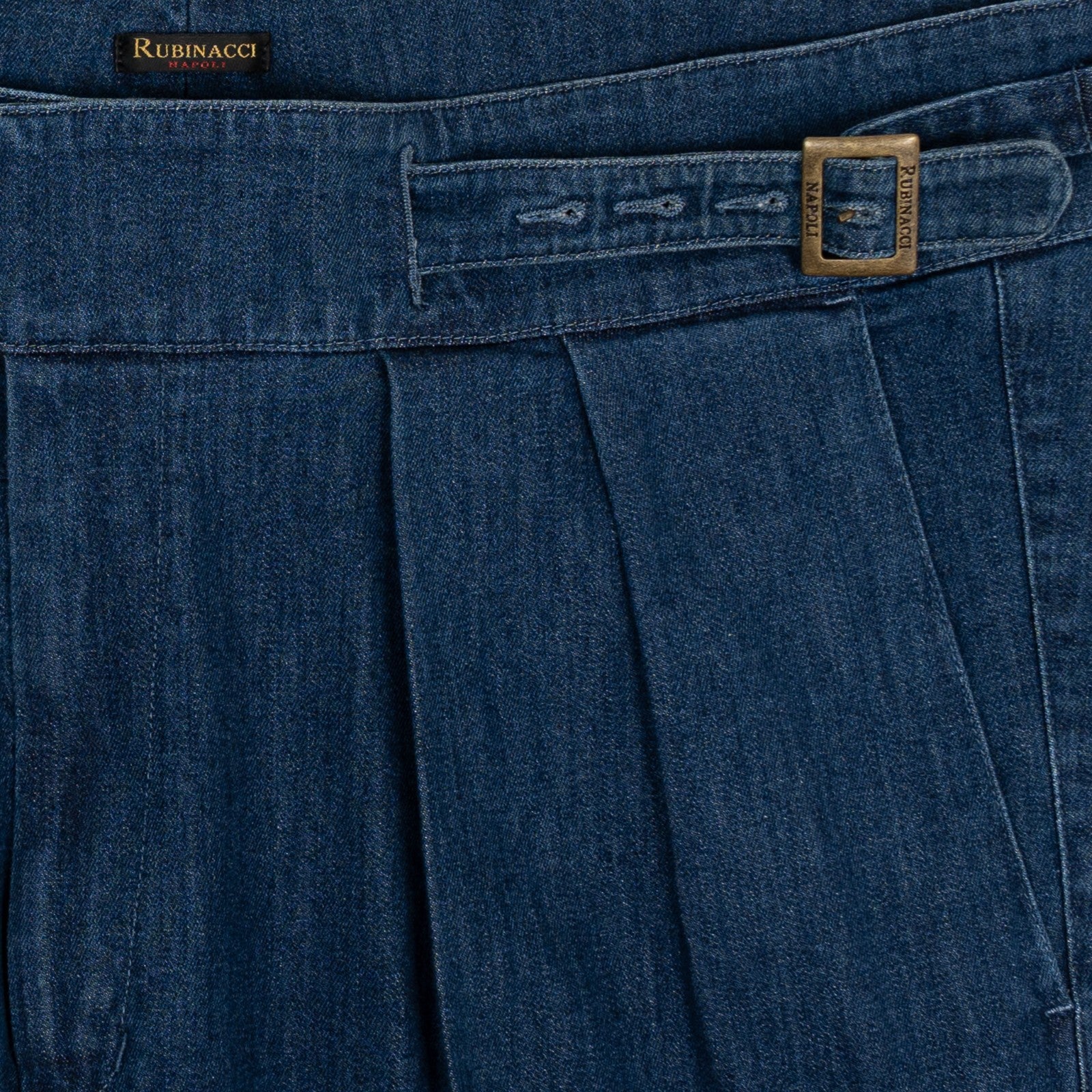 625$ RUBINACCI NAPOLI "Manny" Blue Denim Cotton High Rise Trouser Pant Gurkha