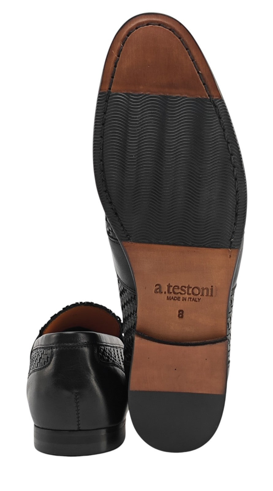 1300$ TESTONI BOLOGNA Loafer Shoes Woven Calf Black 8 UK / 9 US / 42 IT