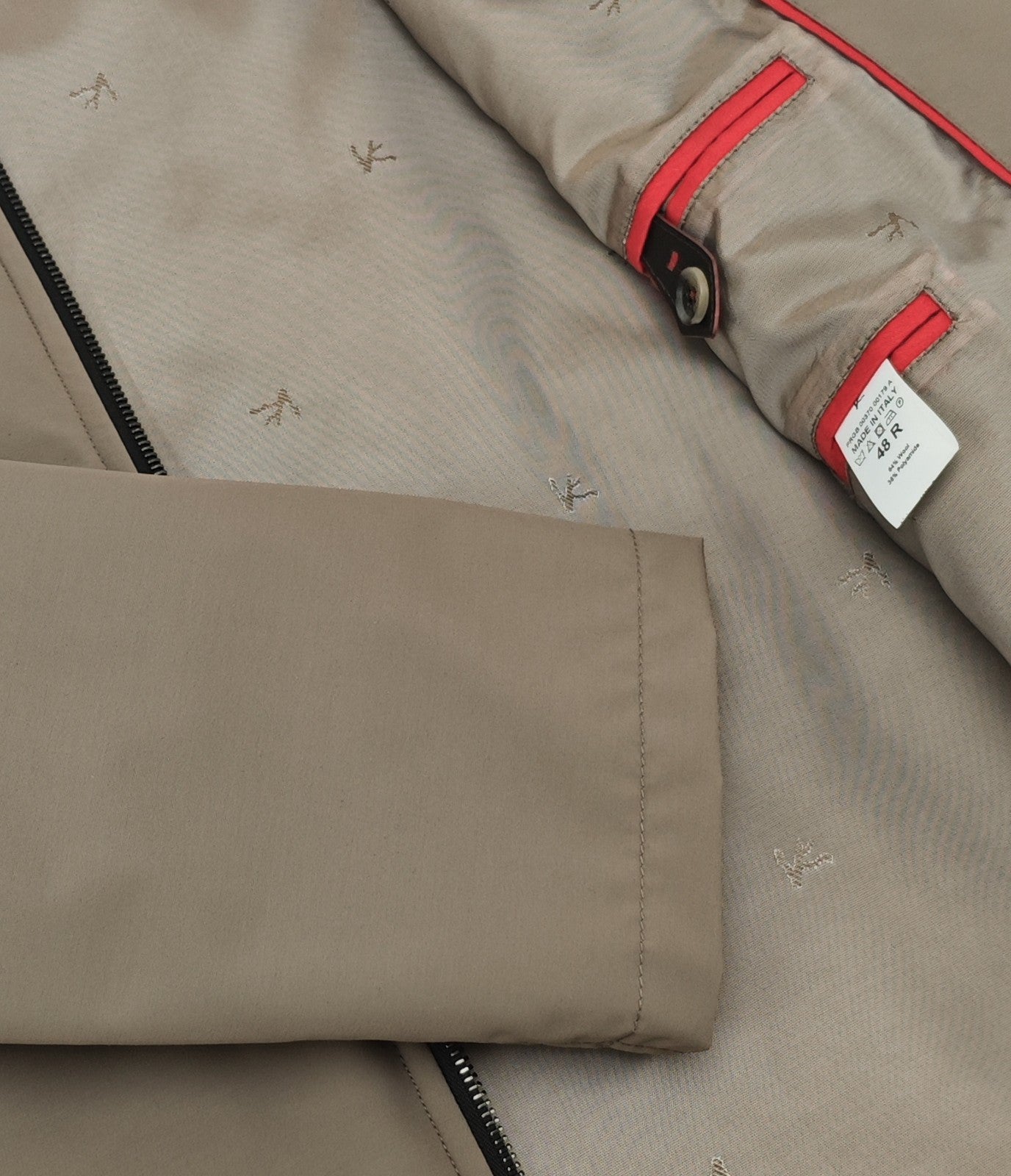 $3500 ISAIA NAPOLI Varsity Padded Bomber Jacket Beige Techno Wool 38 US / 48 EU