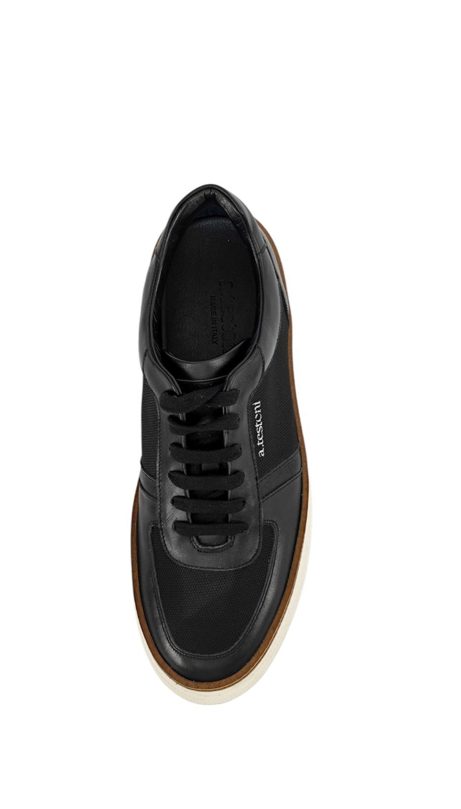 850$ TESTONI Black Calf Leather + Saffiano Sneakers Shoes 8 UK / 9 US / 42 IT