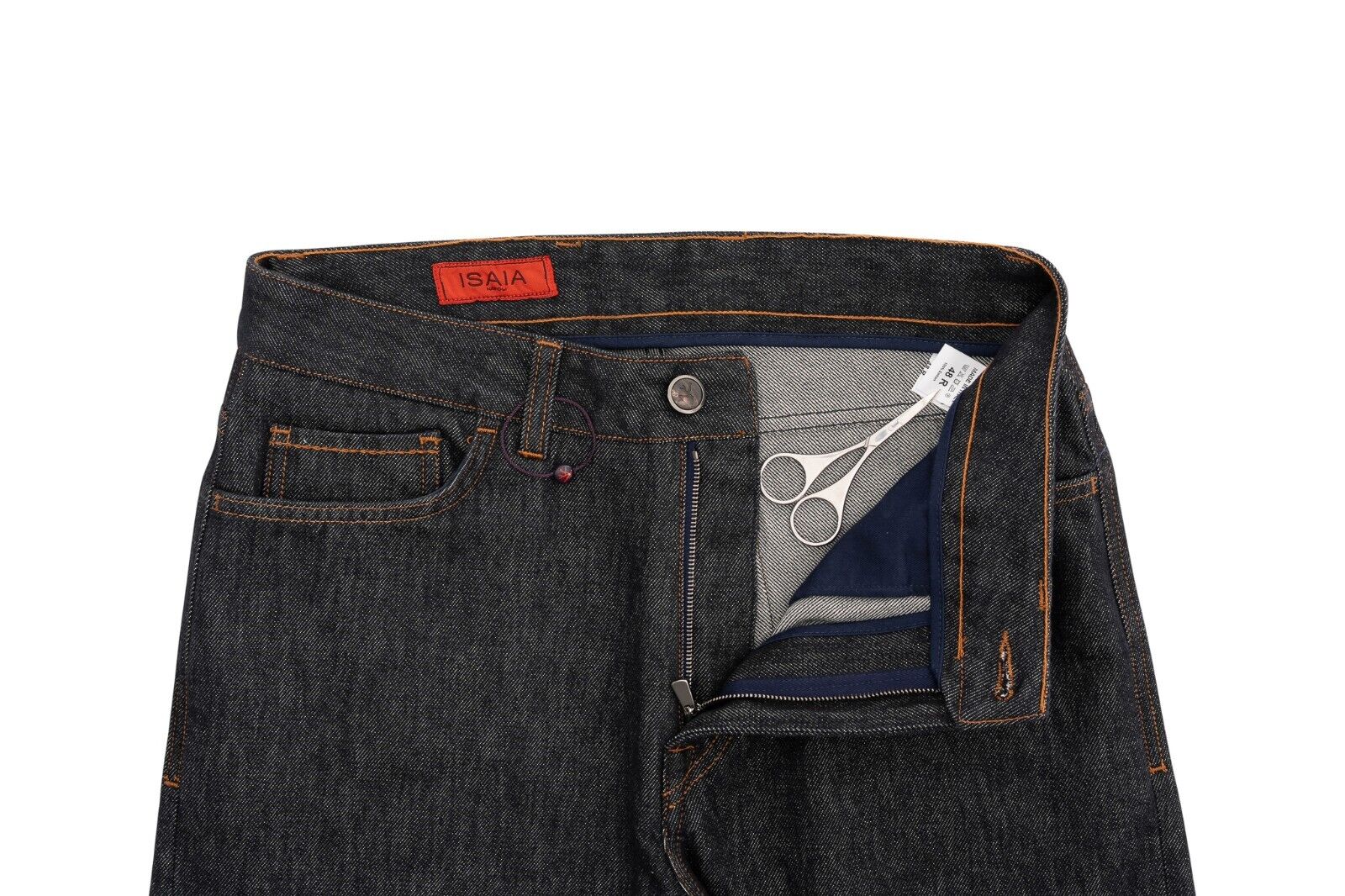 690$ ISAIA NAPOLI Black Barchetta Denim Jeans Pant Drill Dyed Cotton 32 US 48 EU