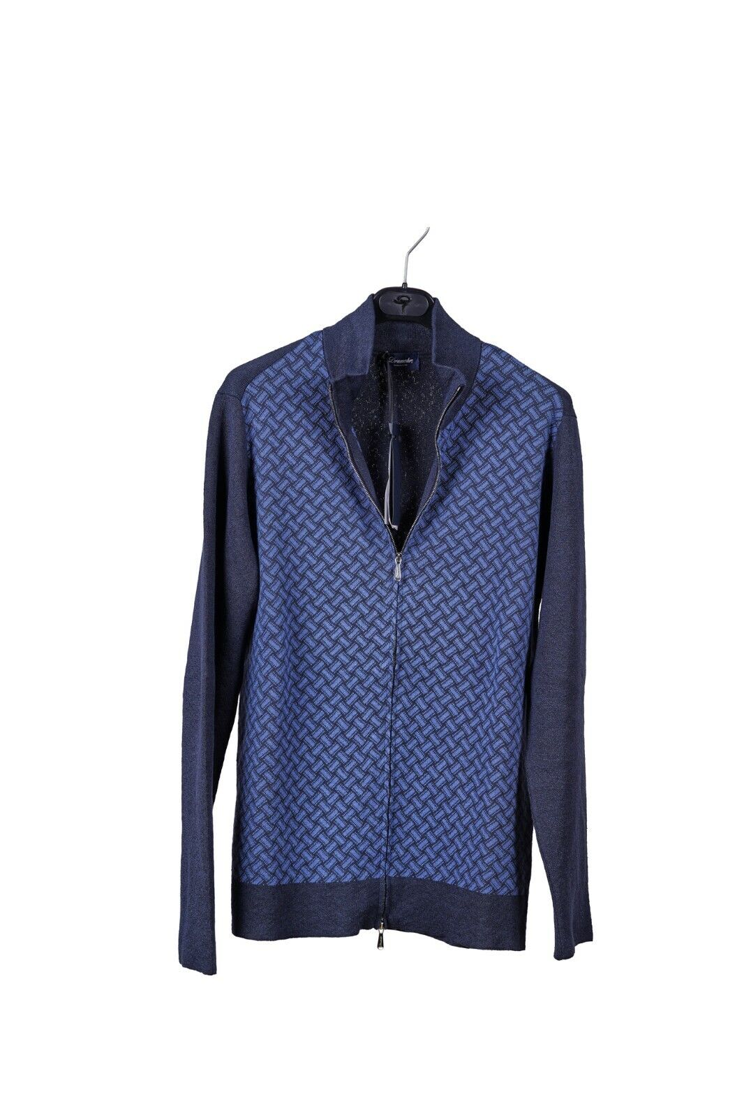 350$ Italian Luxury DRUMOHR Cardigan Zip Linen "Razor Blade" Blue 40 US / 50 EU