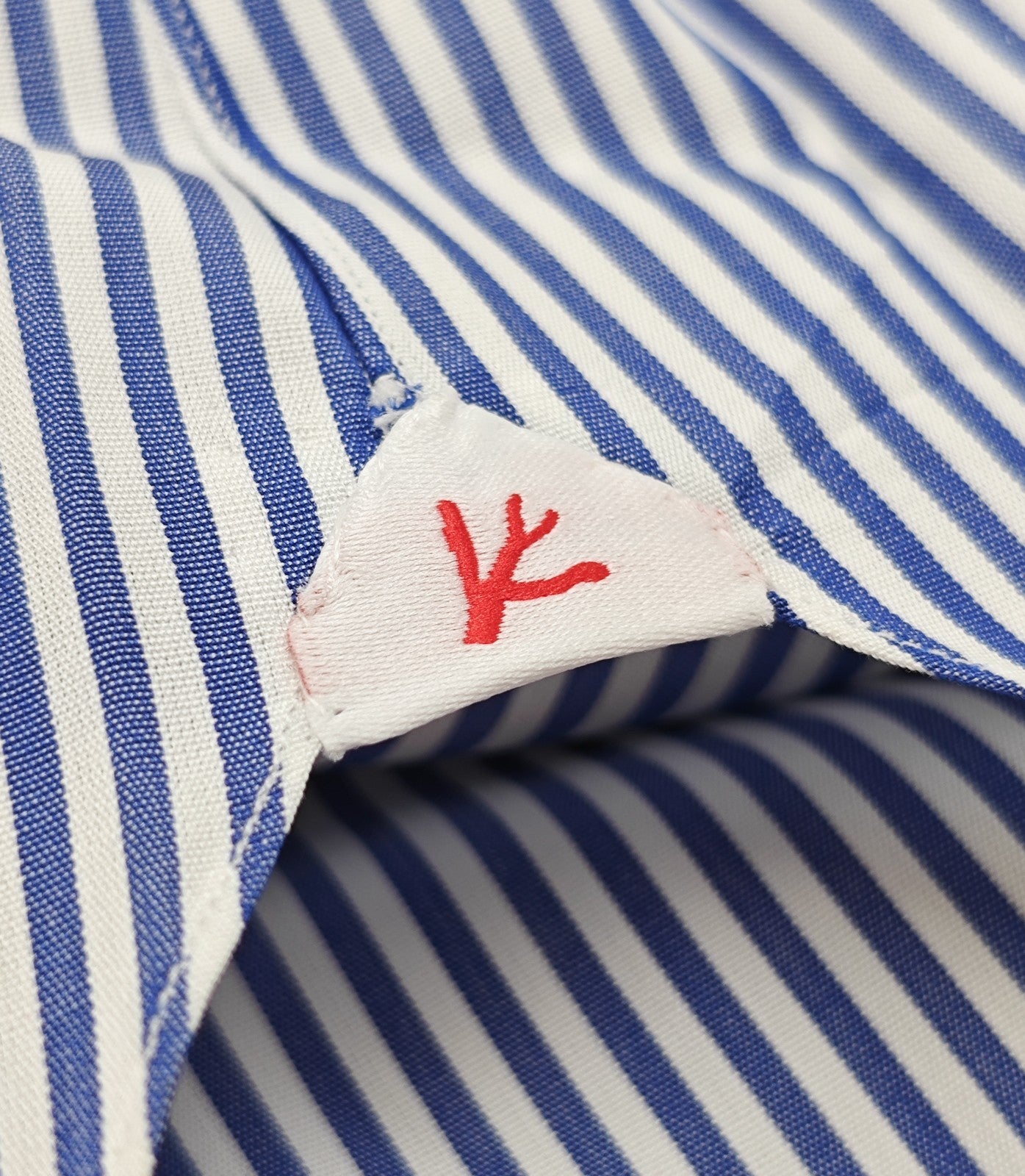 730$ ISAIA NAPOLI "Mix" Dress Shirt Blue Striped Oxford Cotton 17.5 - 44