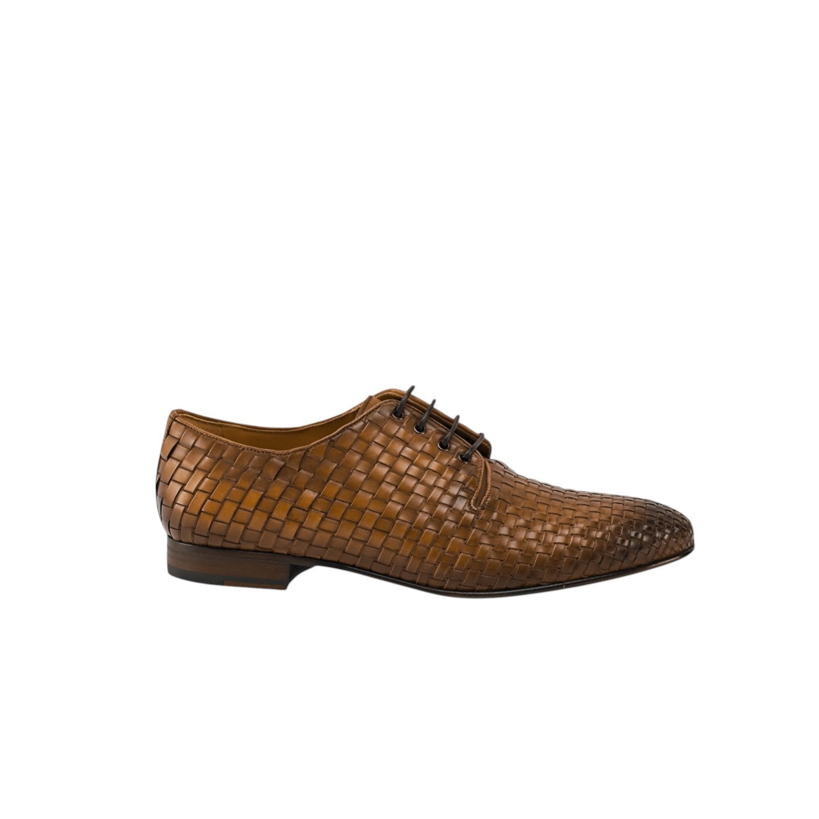 1200$ TESTONI "Tivoli" Derby Shoes Woven Calf Caramel 8 UK / 9 US / 42 IT