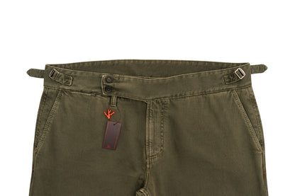 690$ ISAIA NAPOLI "CASALNUOVO" Trouser Green Denim Jeans Pant Drill Dyed Cotton