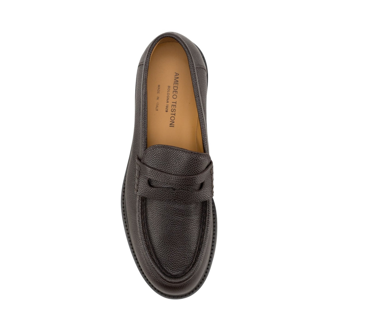$1200 TESTONI "Courmayeur" Loafer Shoes Micro Grain Calf Brown Cigar