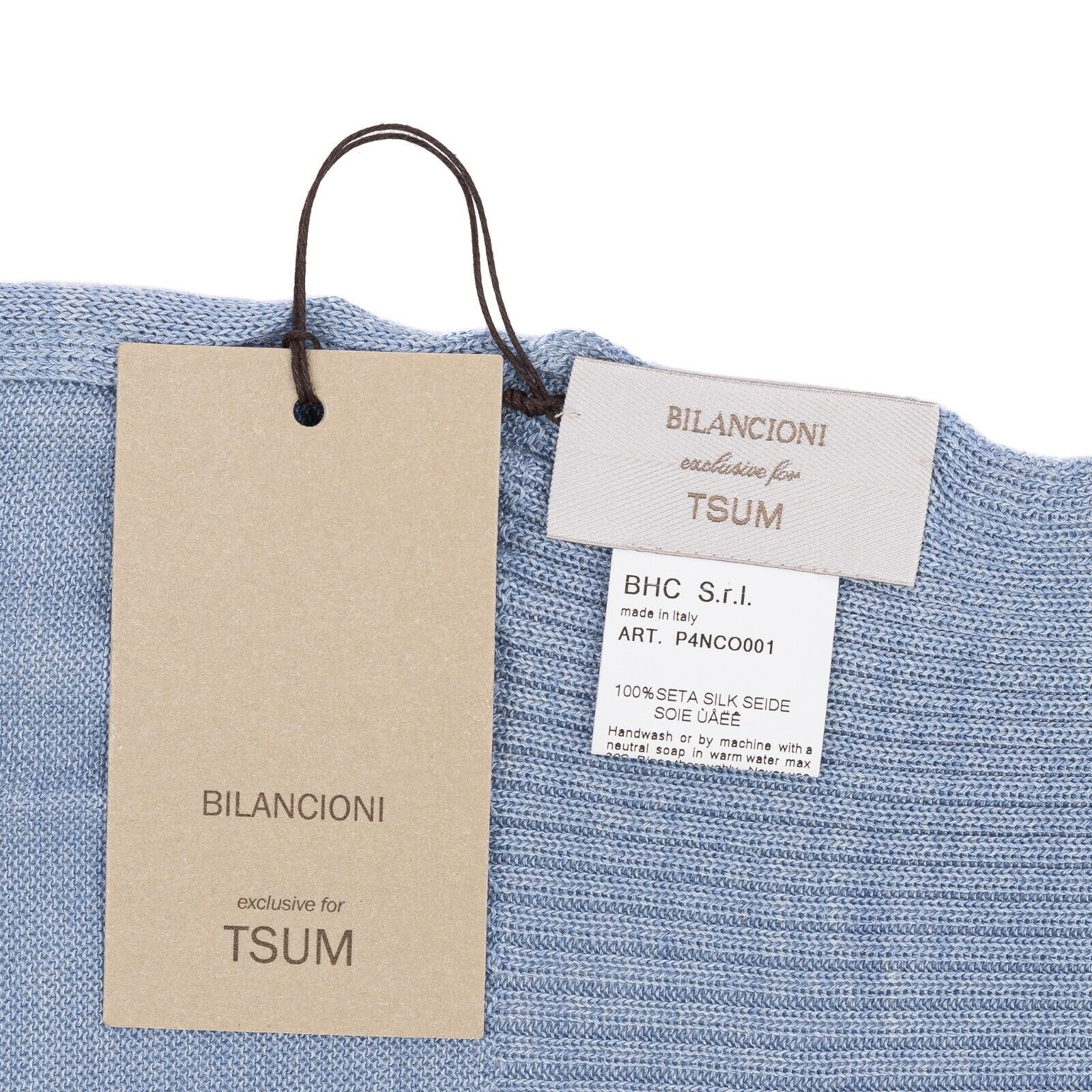 550$ UMBERTO BILANCIONI Lux Knit Stole Scarf Light Blue 100% Silk Made in Italy