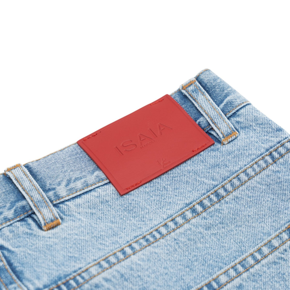 795$ ISAIA NAPOLI Light Blue Denim Jeans Pant Cotton - Leather Tag Straight Leg