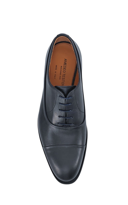 1100$ TESTONI "Salerno" Blue Navy Oxford Shoes Calf 7 UK / 8 US / 41 IT