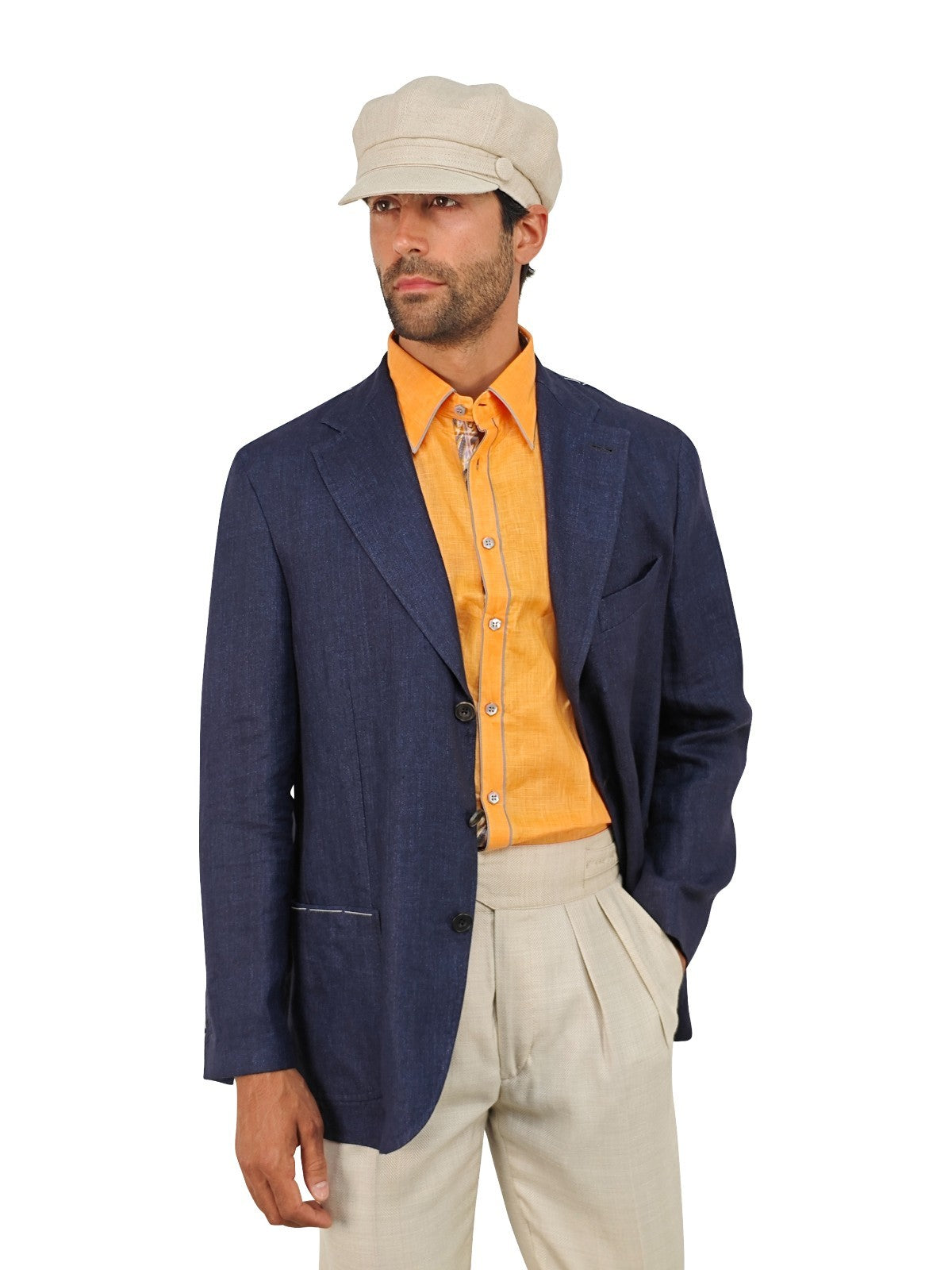 $1650 RUBINACCI NAPOLI Blue Unlined Jacket Sport Coat  100% Linen 42 US 52 EU