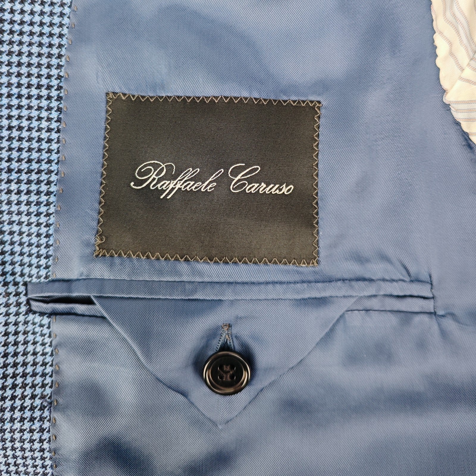 1450$ RAFFAELE CARUSO Blue Houndstooth Cotton 3/2 Roll Sport Coat 42 US / 52 IT