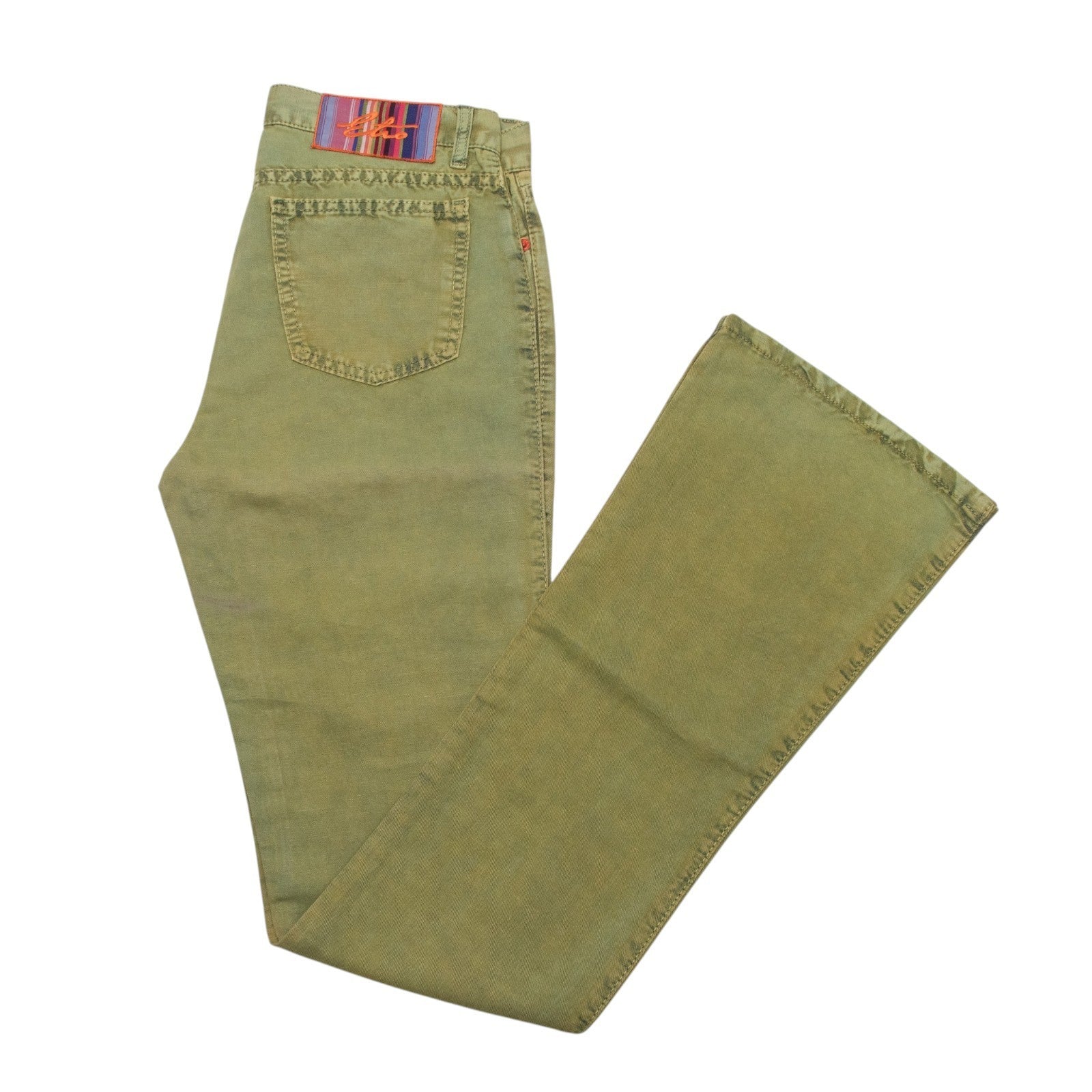 850$ ETRO MILANO Sand Green Cotton Linen Pant Bootcut - Made in Italy