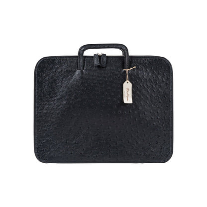 $4K LUXURY DELL'GA MILANO Handmade Black Briefcase Business Bag Genuine Ostrich