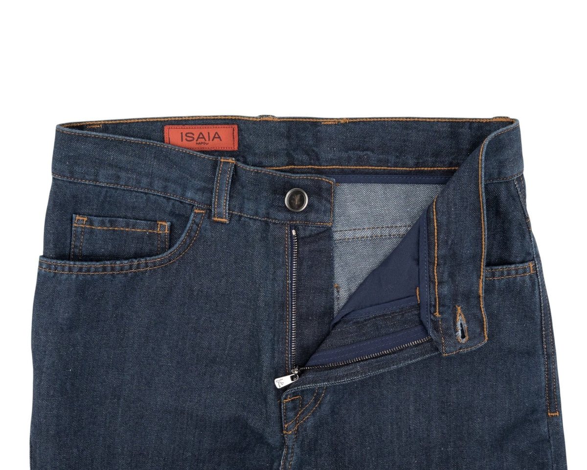 735$ ISAIA NAPOLI Blue Denim Jeans Pant Cotton Linen Slim Fit 28 US / 44 EU
