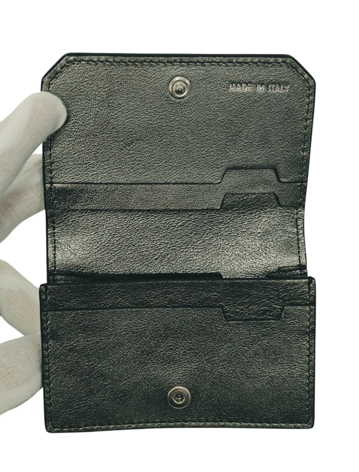260$ PINEIDER FIRENZE 1774 Leather Folded Card Holder Laminated Silver