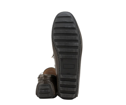 1200$ TESTONI Driver Loafer Shoes Karibu Calf Army + Gold 8 UK / 9 US / 42 IT