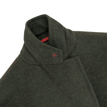 $7100 ISAIA NAPOLI Dark Green Overcoat Flannel Wool 36 US / 46 EU