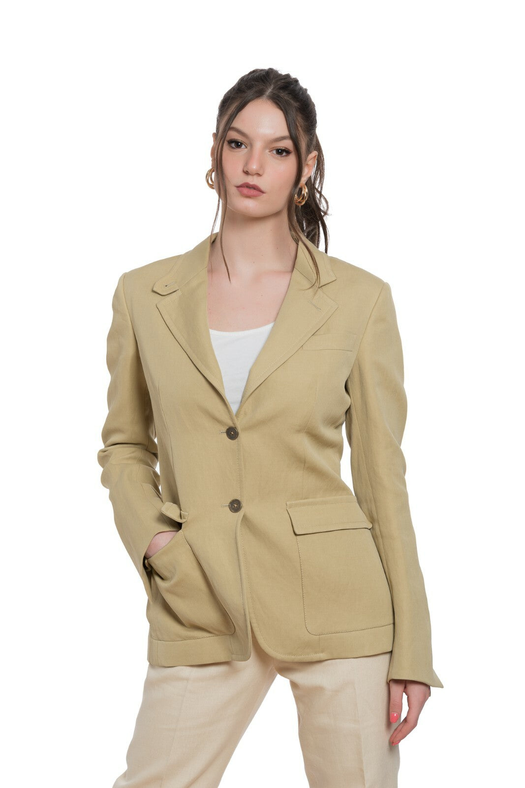 1650$ BELVEST Gabardine Beige Woman Martingale Jacket 42 IT / 6 US / 38 FR
