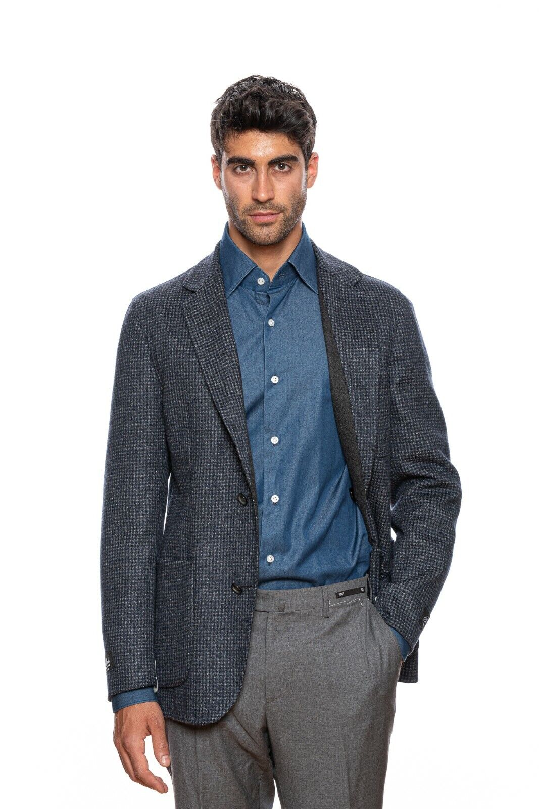 $2245 BELVEST Gray / Blue Flannel Wool REVERSIBLE Jacket 40 US / 50 EU Drop 8R