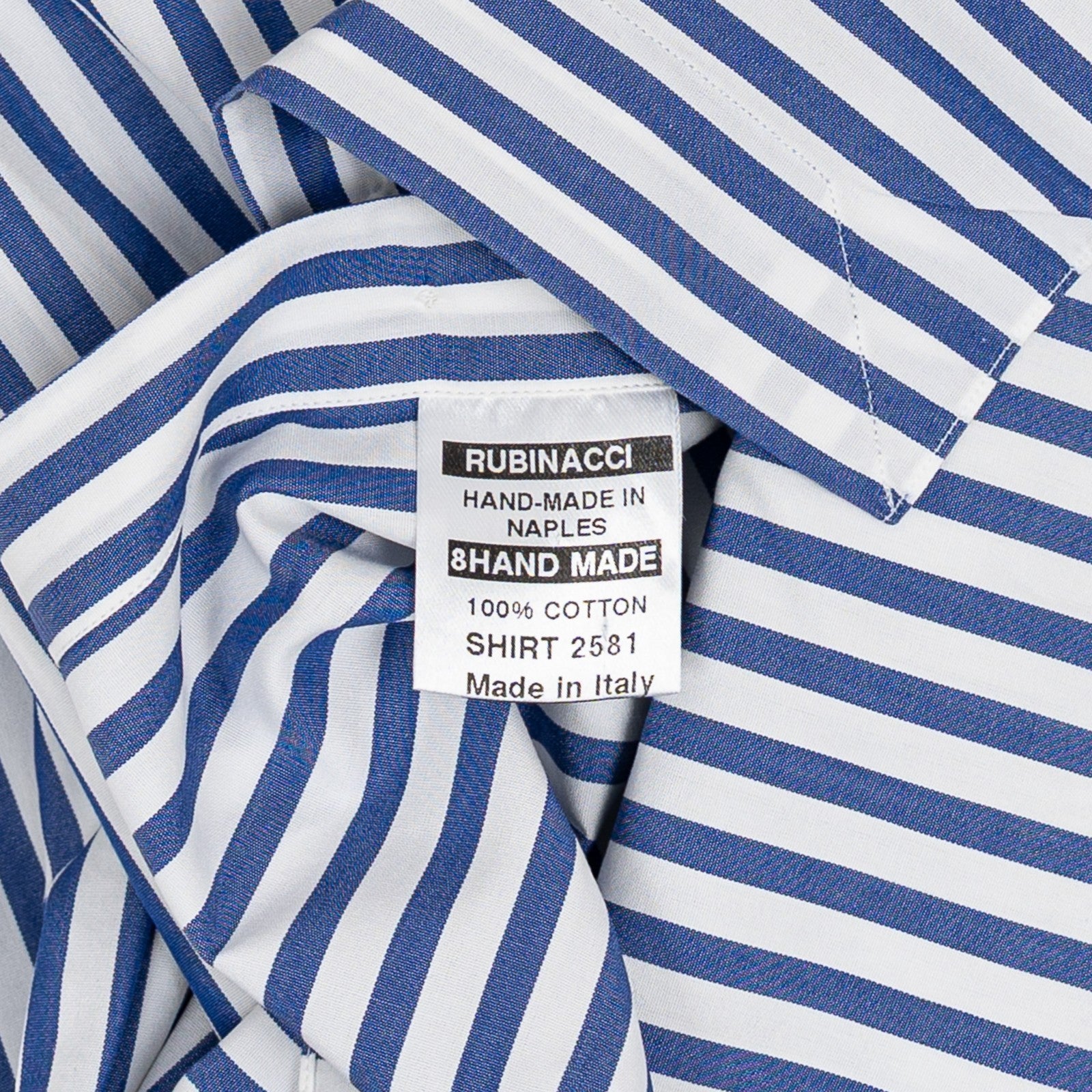 670$ RUBINACCI NAPOLI Blue / White Hand-Sewn Striped Shirt Cotton   7U