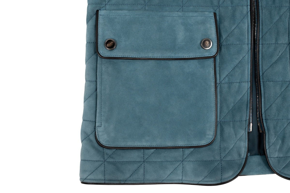 4500$ ISAIA NAPOLI Teal Blue Quilted Jacket Vest 100% Lambskin Leather