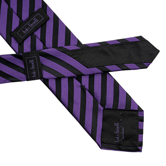 $290 ITALO FERRETTI Tie Regimental Purple / Black 100% Silk Handmade in Italy 