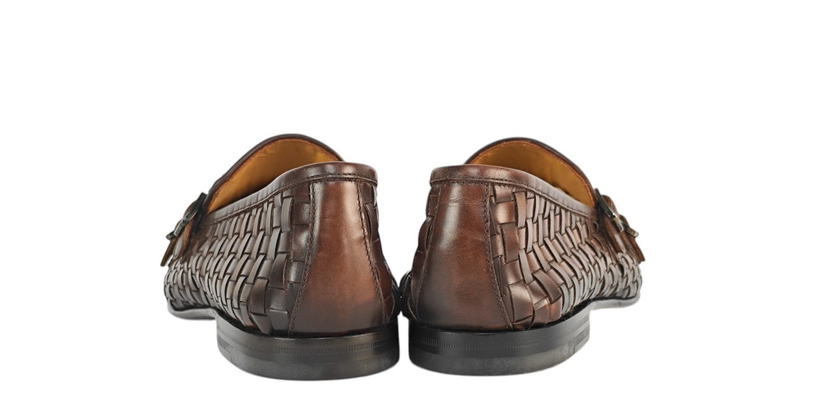 1250$ TESTONI "Tivoli" Brown Unlined Loafer Monk Shoes Woven 8 UK / 9 US / 42 IT