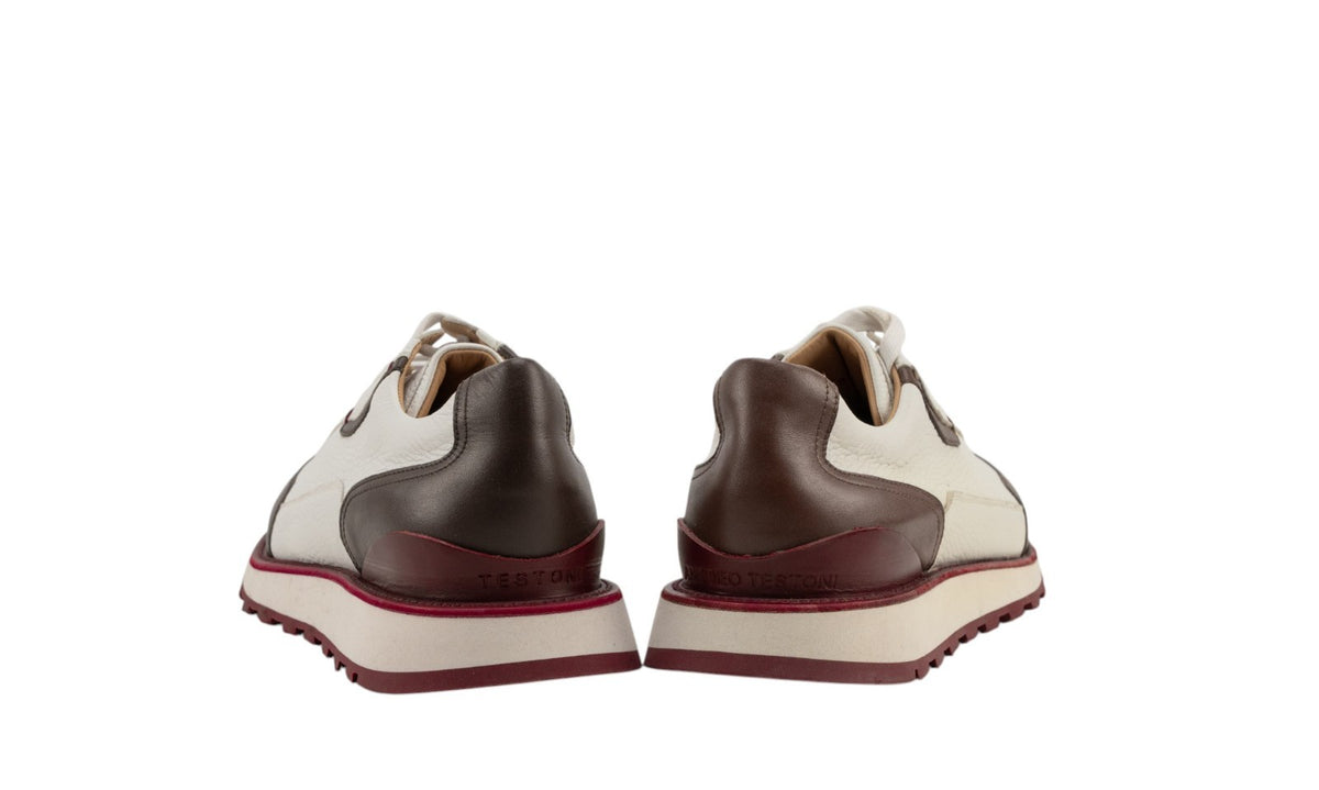 1200$ TESTONI "Piuma" Moena Sneaker Shoes Deer Calf  Brown 8 UK / 9 US / 42 IT